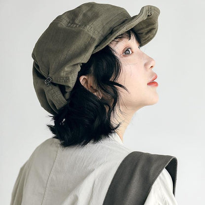 Harajuku Green Women's Vintage Style Baker Boy Cap - Soft Cotton Linen Blend V888-ELOSUNG22879