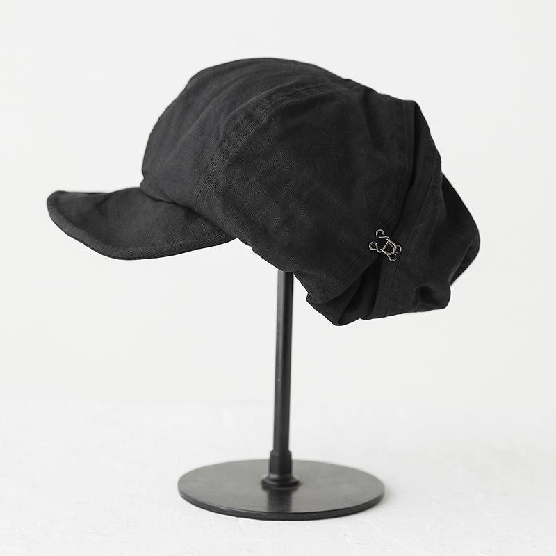 Black Women's Vintage Style Baker Boy Cap - Soft Cotton Linen Blend V888-ELOSUNG22880