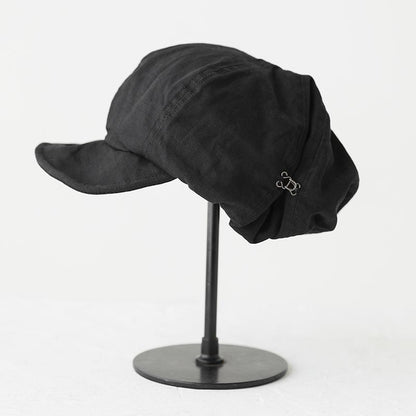Black Women's Vintage Style Baker Boy Cap - Soft Cotton Linen Blend V888-ELOSUNG22880