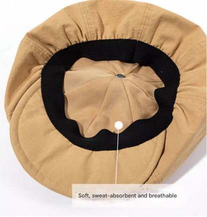 Black Women's Vintage Style Baker Boy Cap - Soft Cotton Linen Blend V888-ELOSUNG22880