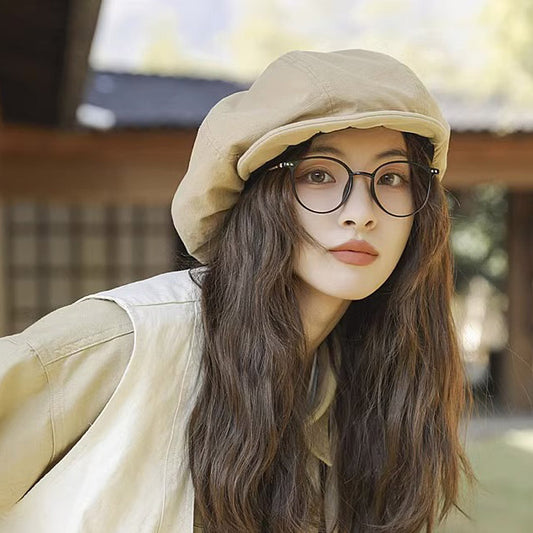 Beige Women's Vintage Style Baker Boy Cap - Soft Cotton Linen Blend V888-ELOSUNG22881