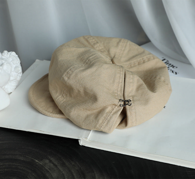 Beige Women's Vintage Style Baker Boy Cap - Soft Cotton Linen Blend V888-ELOSUNG22881
