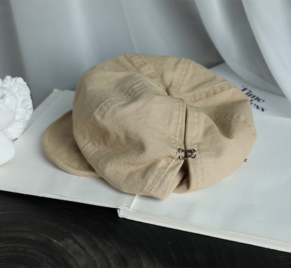 Beige Women's Vintage Style Baker Boy Cap - Soft Cotton Linen Blend V888-ELOSUNG22881