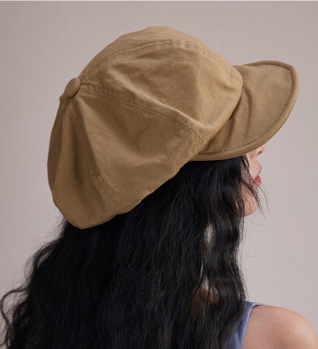 Khaki Women's Vintage Style Baker Boy Cap - Soft Cotton Linen Blend V888-ELOSUNG22882