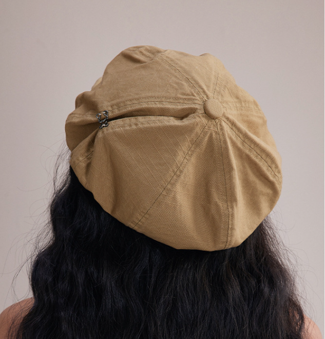 Khaki Women's Vintage Style Baker Boy Cap - Soft Cotton Linen Blend V888-ELOSUNG22882
