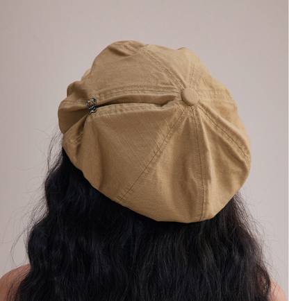 Khaki Women's Vintage Style Baker Boy Cap - Soft Cotton Linen Blend V888-ELOSUNG22882