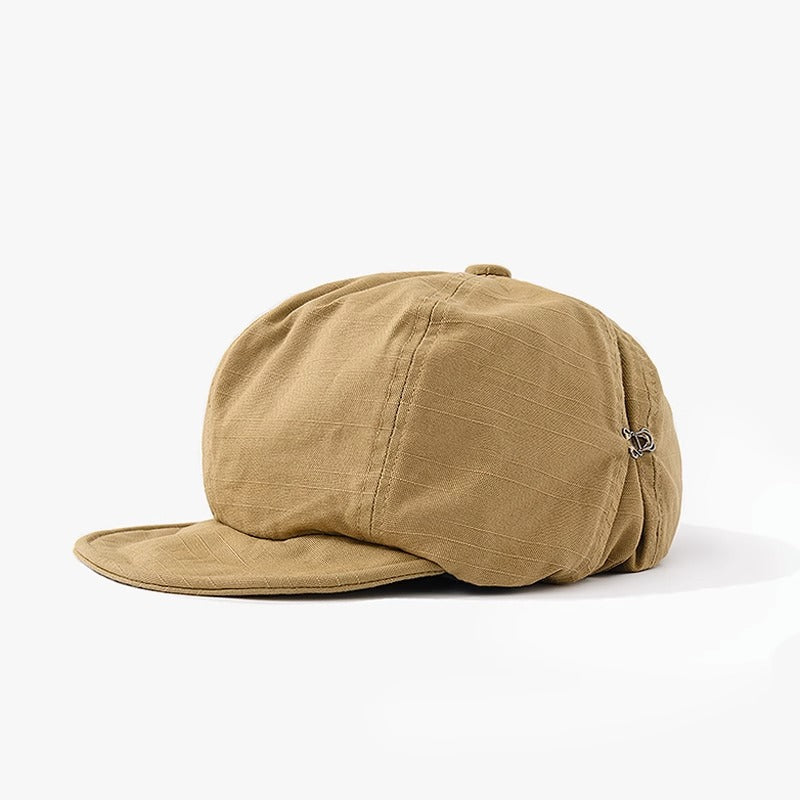 Khaki Women's Vintage Style Baker Boy Cap - Soft Cotton Linen Blend V888-ELOSUNG22882