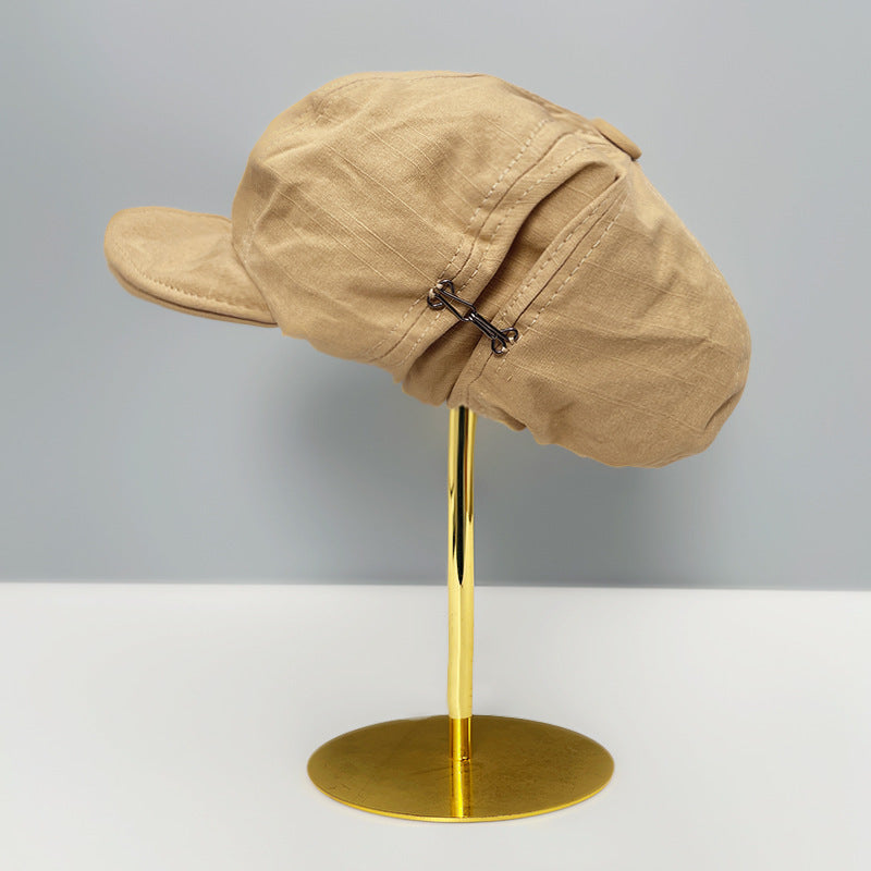 Khaki Women's Vintage Style Baker Boy Cap - Soft Cotton Linen Blend V888-ELOSUNG22882