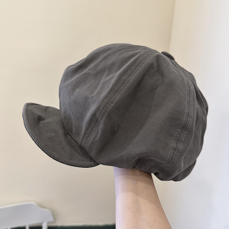 Grey Women's Vintage Style Baker Boy Cap - Soft Cotton Linen Blend V888-ELOSUNG22883