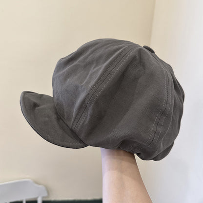 Grey Women's Vintage Style Baker Boy Cap - Soft Cotton Linen Blend V888-ELOSUNG22883