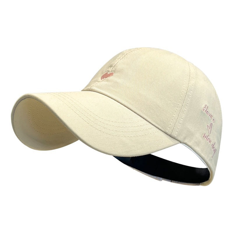 Beige Stylish Ponytail Opening Baseball Cap - Have a Nice Day" Embroidery" V888-ELOSUNG22886