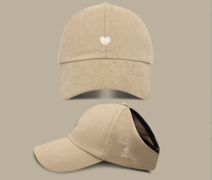 Khaki Stylish Ponytail Opening Baseball Cap - Have a Nice Day" Embroidery" V888-ELOSUNG22888