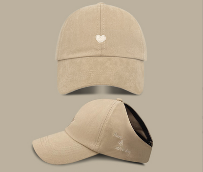 Khaki Stylish Ponytail Opening Baseball Cap - Have a Nice Day" Embroidery" V888-ELOSUNG22888