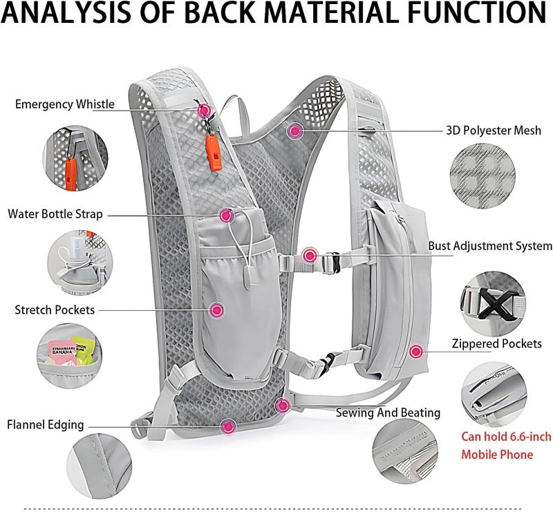 Black Lightweight Hydration Vest Pack - Breathable Running & Cycling Backpack V888-ELOSUNG22891