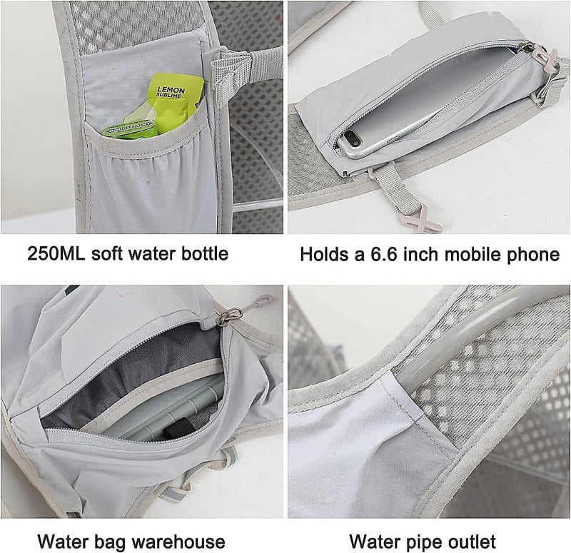 Grey Lightweight Hydration Vest Pack - Breathable Running & Cycling Backpack V888-ELOSUNG22892