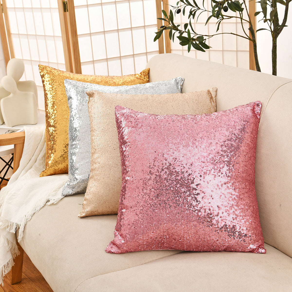 Shiny Sequin Pillowcase - Single-sided gorgeous pillowcase (Pink pair: 40x40cm) V888-ELOSUNG22896