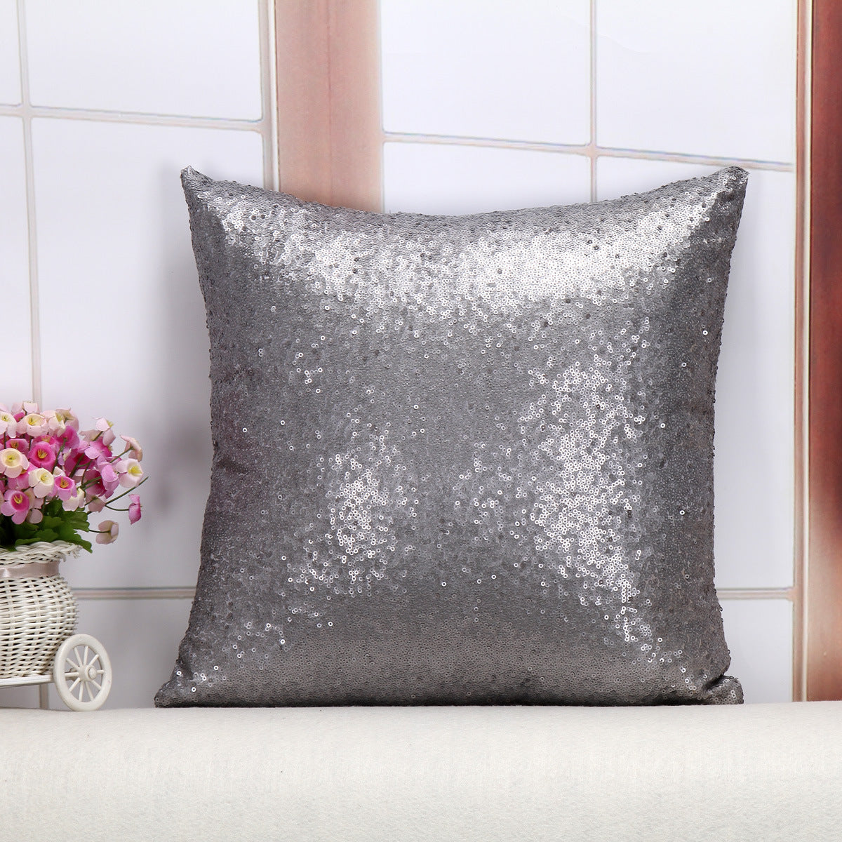 Shiny Sequin Pillowcase - Single-sided gorgeous pillowcase (Gray pair: 40x40cm) V888-ELOSUNG22898