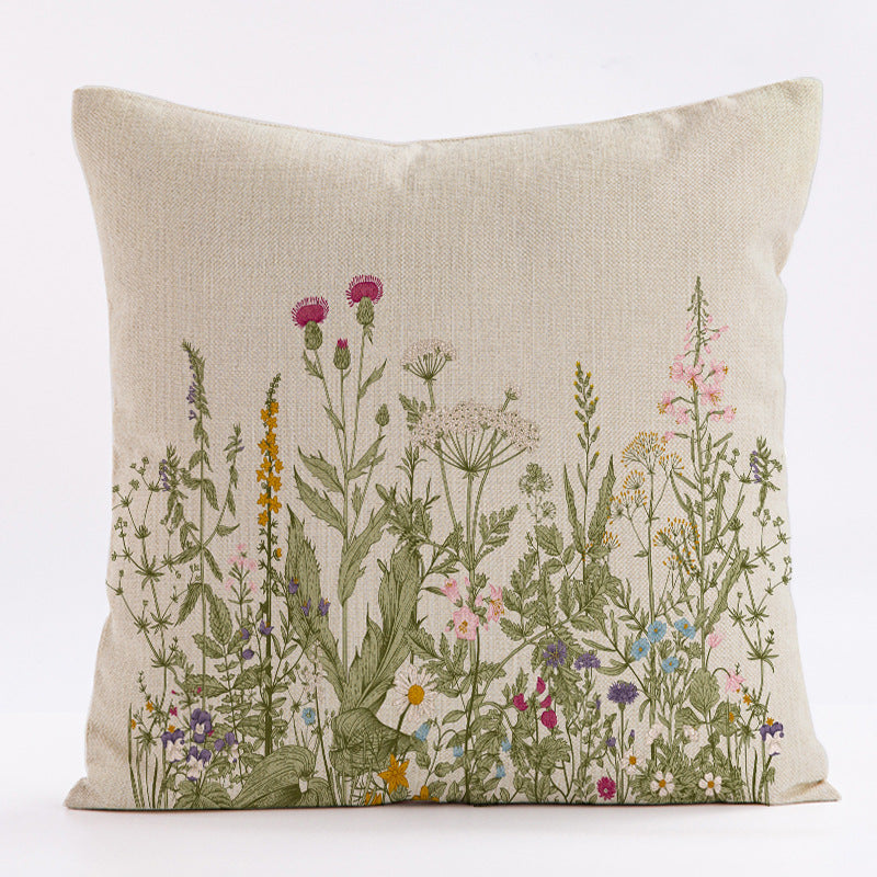 Style 1 Wildflower Linen Pillow Cover - Botanical Print Cushion Case (One pair: 45x45cm) V888-ELOSUNG22899
