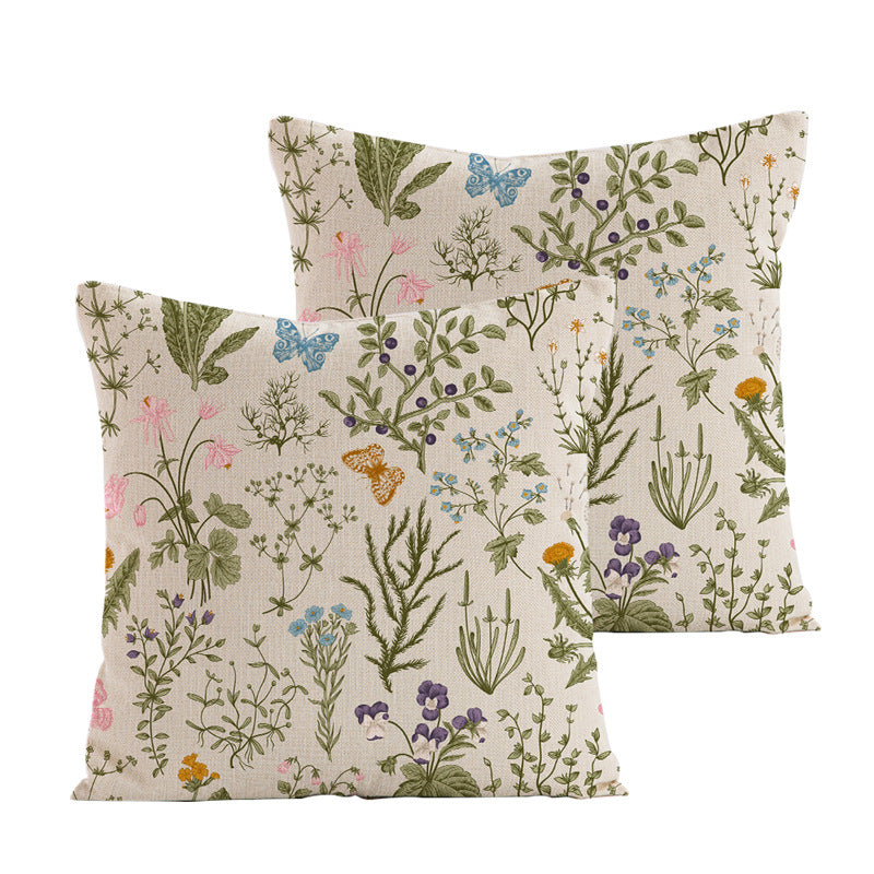 Style 2 Wildflower Linen Pillow Cover - Botanical Print Cushion Case (One pair: 45x45cm) V888-ELOSUNG22900