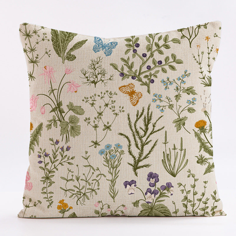 Style 4 Wildflower Linen Pillow Cover - Botanical Print Cushion Case (Three piece set: 45x45cm) V888-ELOSUNG22902