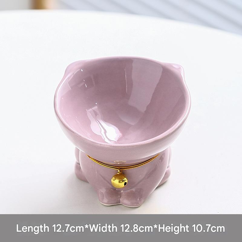 Purple Cute Ceramic Cat Bowl - Pet Feeder for Feeding and Drinking V888-ELOSUNG22919