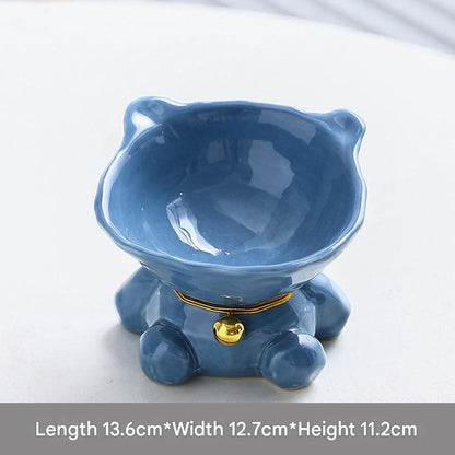 Blue Cute Ceramic Cat Bowl - Pet Feeder for Feeding and Drinking V888-ELOSUNG22921