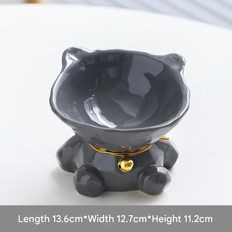 Gray Cute Ceramic Cat Bowl - Pet Feeder for Feeding and Drinking V888-ELOSUNG22922