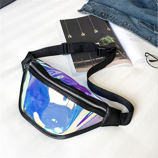 Black Transparent Waist Bag - Shiny Laser Waist Bag Crossbody Bag V888-ELOSUNG22937
