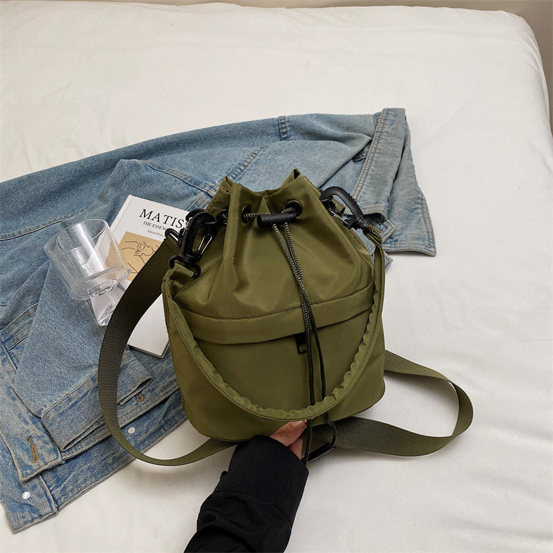Army green Casual Nylon Drawstring Bucket Bag - Adjustable Strap Crossbody Purse V888-ELOSUNG22949