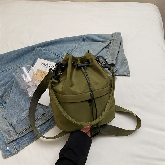 Army green Casual Nylon Drawstring Bucket Bag - Adjustable Strap Crossbody Purse V888-ELOSUNG22949