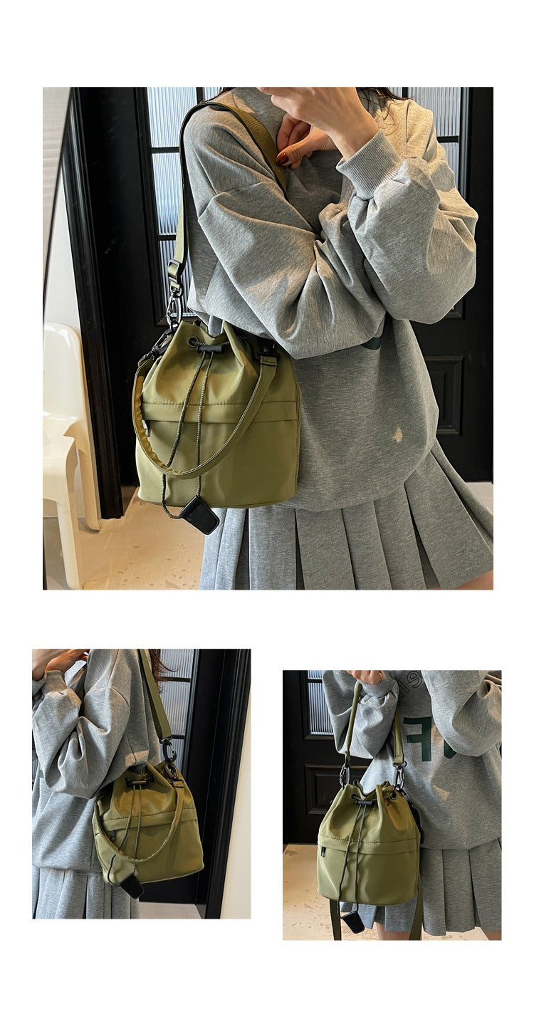 Army green Casual Nylon Drawstring Bucket Bag - Adjustable Strap Crossbody Purse V888-ELOSUNG22949