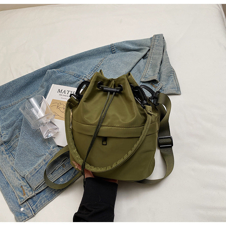 Army green Casual Nylon Drawstring Bucket Bag - Adjustable Strap Crossbody Purse V888-ELOSUNG22949