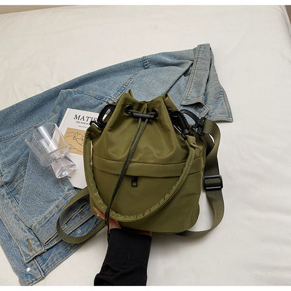Army green Casual Nylon Drawstring Bucket Bag - Adjustable Strap Crossbody Purse V888-ELOSUNG22949