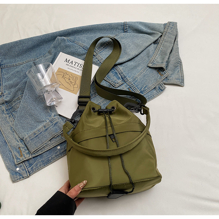 Army green Casual Nylon Drawstring Bucket Bag - Adjustable Strap Crossbody Purse V888-ELOSUNG22949