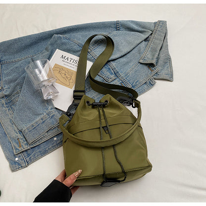 Army green Casual Nylon Drawstring Bucket Bag - Adjustable Strap Crossbody Purse V888-ELOSUNG22949