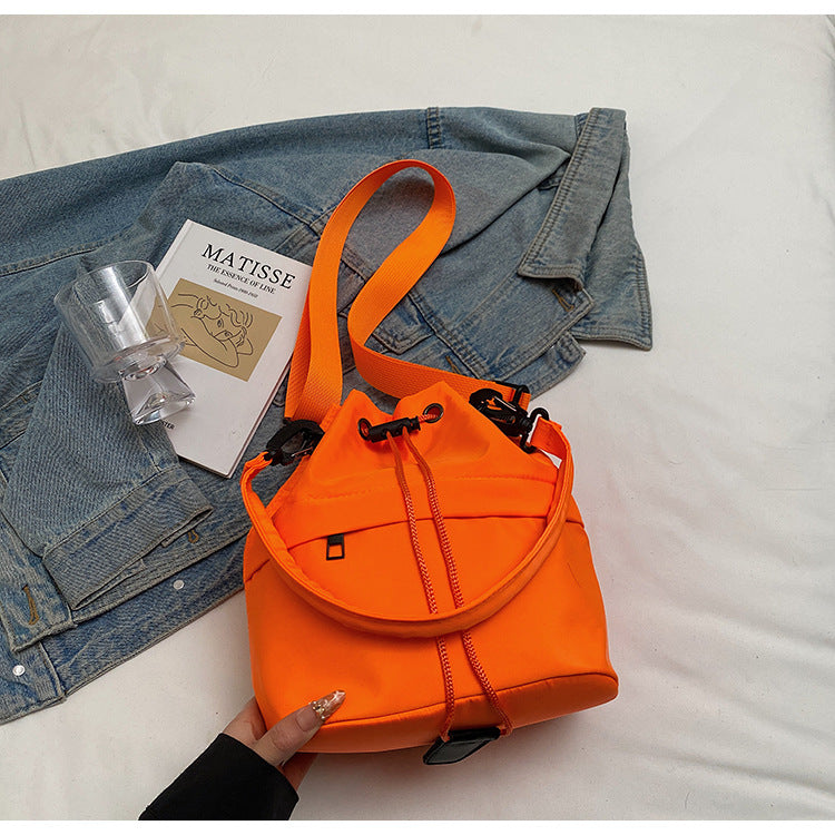 Orange Casual Nylon Drawstring Bucket Bag - Adjustable Strap Crossbody Purse V888-ELOSUNG22950