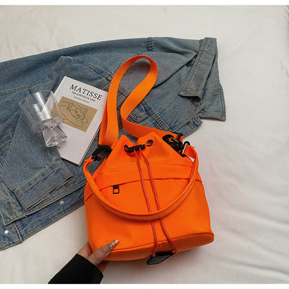 Orange Casual Nylon Drawstring Bucket Bag - Adjustable Strap Crossbody Purse V888-ELOSUNG22950