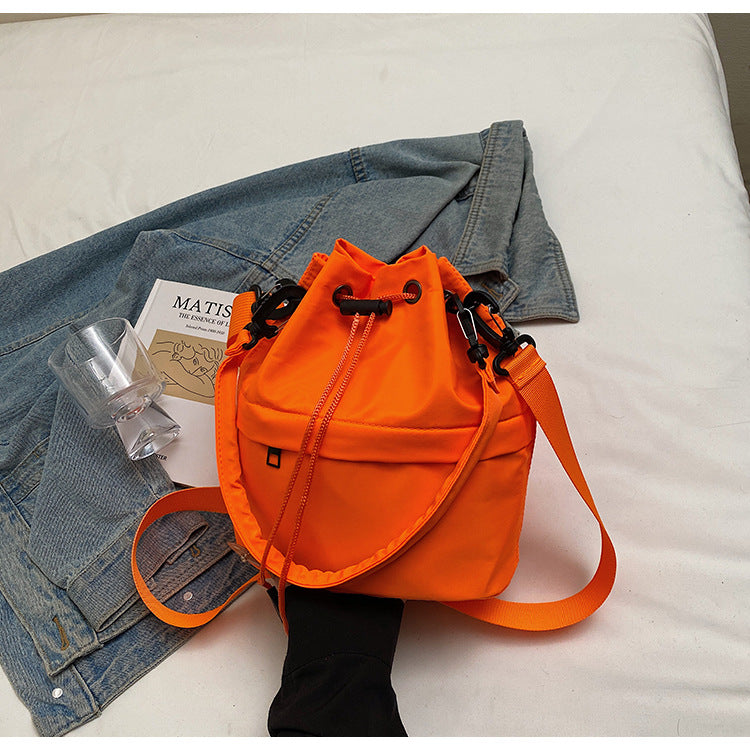 Orange Casual Nylon Drawstring Bucket Bag - Adjustable Strap Crossbody Purse V888-ELOSUNG22950