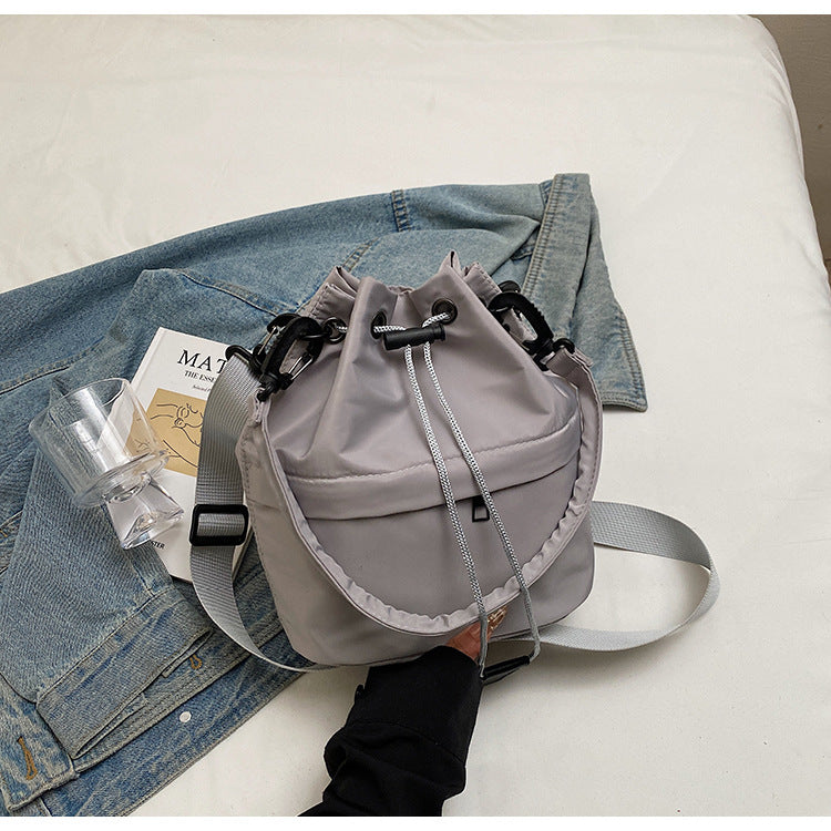 Gray Casual Nylon Drawstring Bucket Bag - Adjustable Strap Crossbody Purse V888-ELOSUNG22951