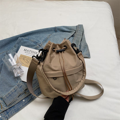 Khaki Casual Nylon Drawstring Bucket Bag - Adjustable Strap Crossbody Purse V888-ELOSUNG22952