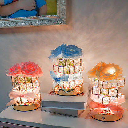 Pink Rose LED Crystal Flower Table Lamp - USB Rechargeable Touch Control Night Light V888-ELOSUNG22953