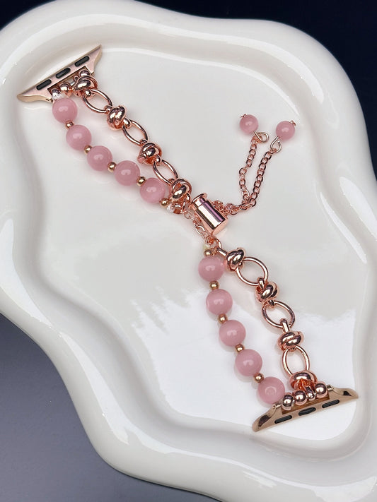 2-pcs Pink Elegant Cat's Eye Beaded Bracelet Band for Apple Watch - Women's Luxury Strap (Compatible Size V888-ELOSUNG22998