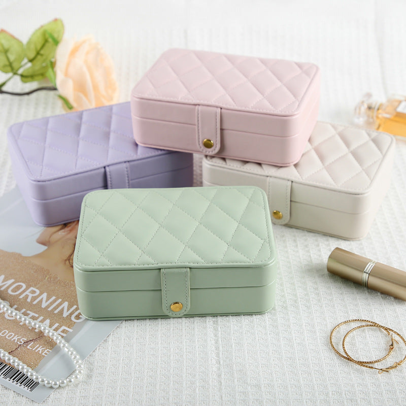 Pink Elegant Quilted PU Leather Jewelry Box - Portable Organizer for Travel & Home V888-ELOSUNG23009