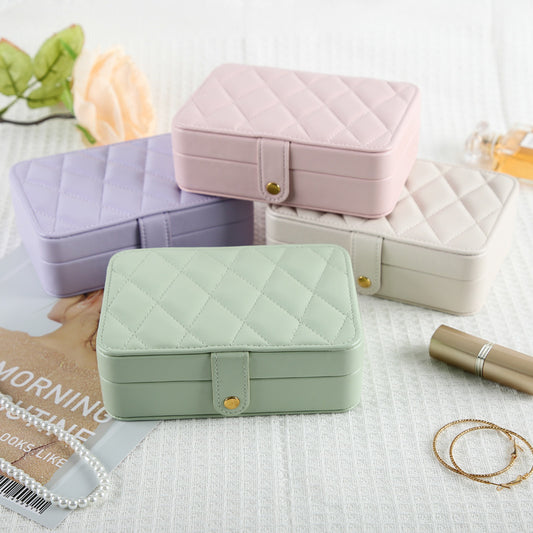 Pink Elegant Quilted PU Leather Jewelry Box - Portable Organizer for Travel & Home V888-ELOSUNG23009