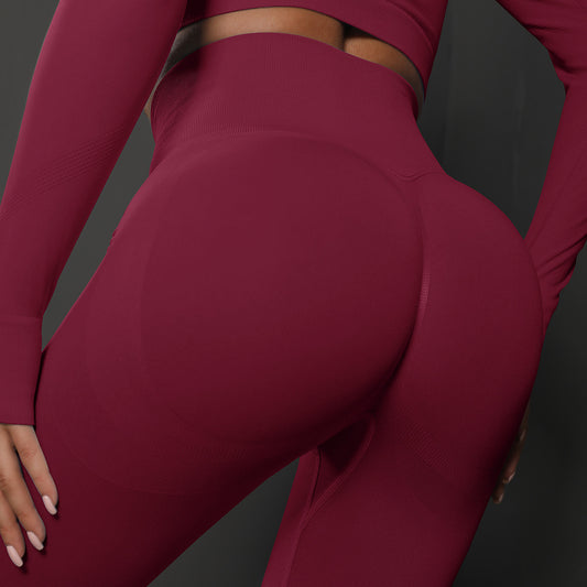 Size L Claret Red Seamless High-Waisted Yoga Pants for Women - Lift Workout Leggings for Running, Gym, and V888-ELOSUNG23083