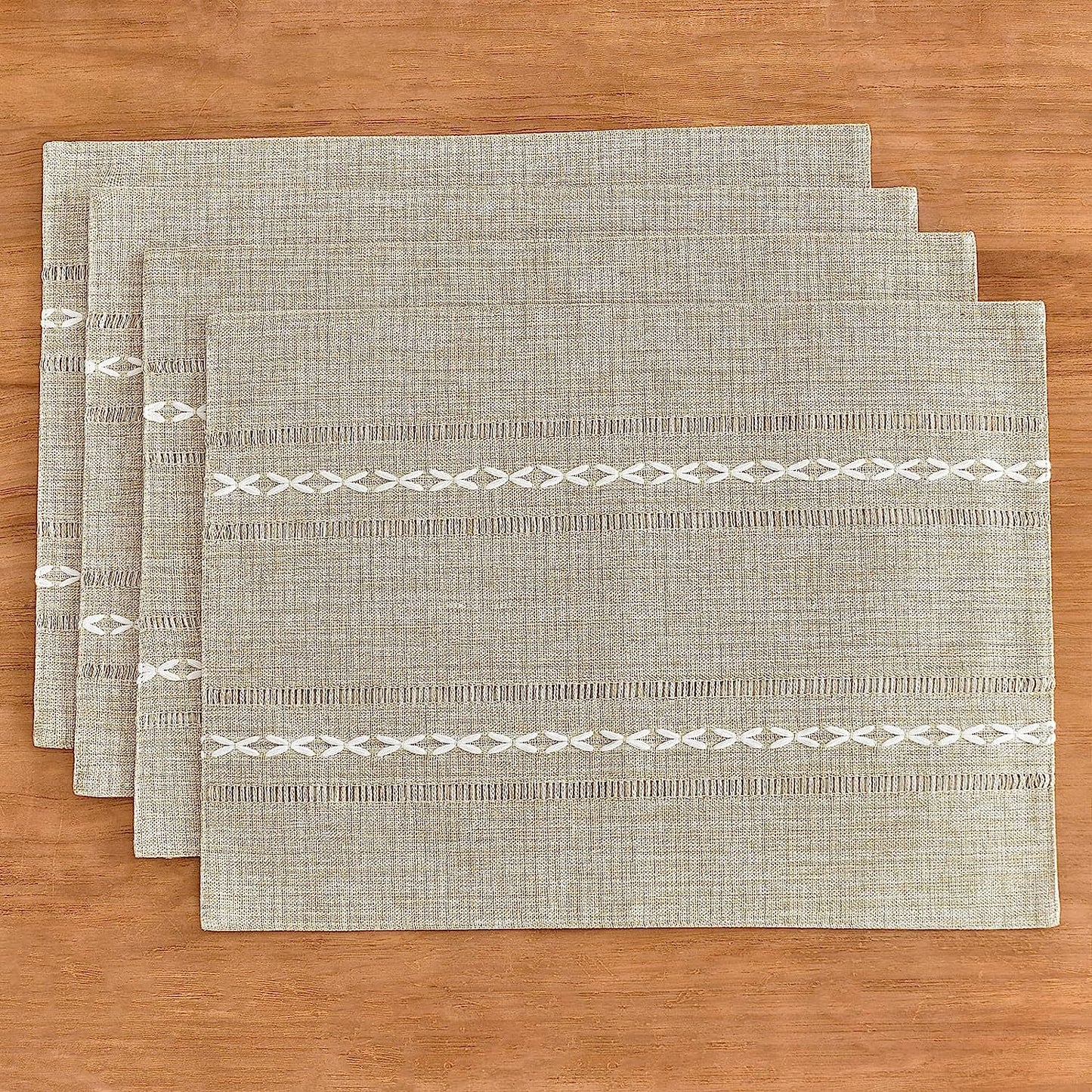 4 Pcs Beige Woven Placemats - Heat Resistant Kitchen Table Mats, Coffee Tea Cup Coasters, Linen Blend Dining V888-ELOSUNG23181