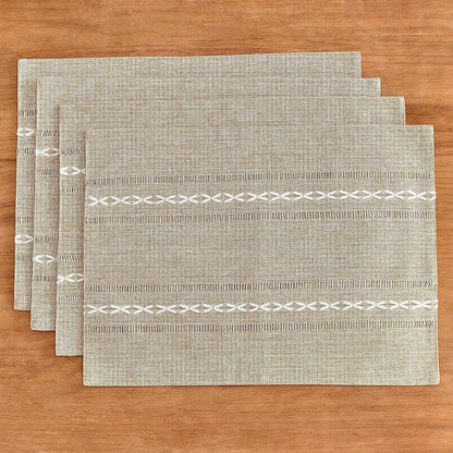 4 Pcs Beige Woven Placemats - Heat Resistant Kitchen Table Mats, Coffee Tea Cup Coasters, Linen Blend Dining V888-ELOSUNG23181