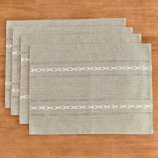 4 Pcs Beige Woven Placemats - Heat Resistant Kitchen Table Mats, Coffee Tea Cup Coasters, Linen Blend Dining V888-ELOSUNG23181