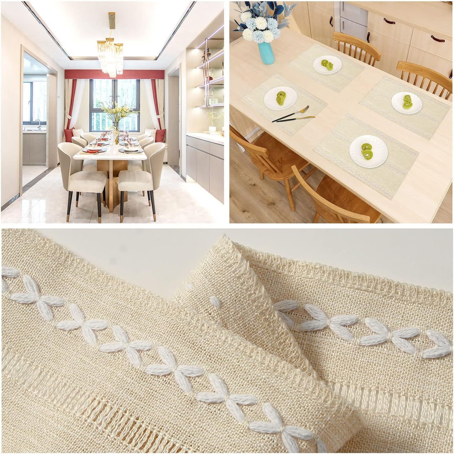 4 Pcs Beige Woven Placemats - Heat Resistant Kitchen Table Mats, Coffee Tea Cup Coasters, Linen Blend Dining V888-ELOSUNG23181
