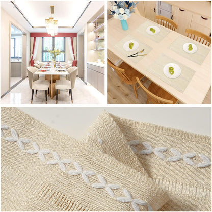 4 Pcs Beige Woven Placemats - Heat Resistant Kitchen Table Mats, Coffee Tea Cup Coasters, Linen Blend Dining V888-ELOSUNG23181